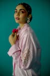 Latha Puttanna_Pink Silk Embroidered Floral Ruffle Neck Shirt  _at_Aza_Fashions