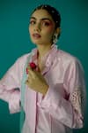 Buy_Latha Puttanna_Pink Silk Embroidered Floral Ruffle Neck Shirt  