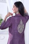 Shop_Sunita Nagi_Purple Anarkali Dupion Silk Embroidered Pearl And Resham Work Band Collar Set _at_Aza_Fashions