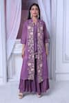 Sunita Nagi_Purple Sabarmati Georgette Embroidered Thread Jacket Open Sharara Set _Online_at_Aza_Fashions