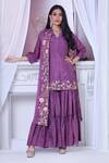 Buy_Sunita Nagi_Purple Sabarmati Georgette Embroidered Thread Jacket Open Sharara Set _Online_at_Aza_Fashions