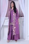 Sunita Nagi_Purple Sabarmati Georgette Embroidered Thread Jacket Open Sharara Set _at_Aza_Fashions