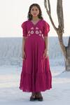 Buy_The Loom Art_Pink Handwoven Chanderi Silk V Neck Dress  _Online_at_Aza_Fashions