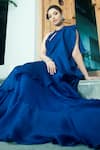 Buy_Babita Malkani_Blue Organza Embroidery Halter Ruffle Saree Gown With Neck Blouse_Online_at_Aza_Fashions