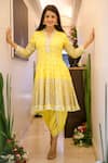 Buy_Gopi Vaid_Yellow Anarkali Mulmul Dhoti Embroidery V And Pant Set  _at_Aza_Fashions