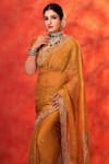 Shop_Jigar Mali_Yellow Chanderi Embroidery Dori V Neck Saree With Blouse _Online_at_Aza_Fashions