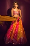 Buy_PRIYAL PRAKASH_Pink Lehenga Raw Silk Embroidered Zari And Sequin Work Sweetheart Panelled Set _at_Aza_Fashions