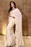 Buy_Tamanna Punjabi Kapoor_White Georgette Embroidered Mirror Work Ruffle Saree With Blouse  _at_Aza_Fashions