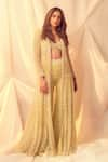 Buy_Ritika Mirchandani_Green Net Embroidery Bead Scoop Neck Long Jacket And Sharara Set  _at_Aza_Fashions