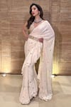 Buy_Tamanna Punjabi Kapoor_White Georgette Embroidered Mirror Work Ruffle Saree With Blouse  _Online_at_Aza_Fashions