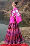 Shop_Neiza by Neeti Seth_Fuchsia Cashmere Wool Hand Embroidered Sequin Floral Moti Cape  _Online_at_Aza_Fashions