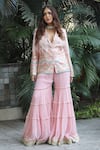 Buy_Gopi Vaid_Pink Jacket Linen Satin And Sharara Georgette Print & Afreen & Set  _at_Aza_Fashions