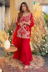 Buy_Sana Barreja_Red Organza V Neck Nitara Kurta Gharara Set  _at_Aza_Fashions