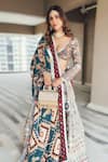 Buy_The Royaleum_Multi Color Blouse And Lehenga Upada Silk Printed Aztec V Neck Bridal Set _at_Aza_Fashions