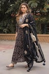 Shrutkirti_Black Chanderi Printed Block Round Ajrakh Kurta Set_Online_at_Aza_Fashions