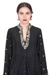 Shop_Nikasha_Black Silk Mandarin Collar Embroidered Kurta Dhoti Set _Online_at_Aza_Fashions