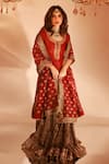Buy_Shrutkirti_Maroon 71 Gms Pure Chanderi Embroidery Zari Round Paisley Print Lehenga Set _at_Aza_Fashions