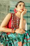 Shop_Shachi Sood_Blue Dupion Silk Print And Embroidery Floral Round Yoke Blouse And Lehenga Set _Online_at_Aza_Fashions