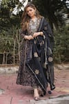 Buy_Shrutkirti_Black Chanderi Printed Block Round Ajrakh Kurta Set_at_Aza_Fashions