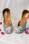 Shop_Label Deepti Bajaj_Blue Embroidered Juttis _at_Aza_Fashions