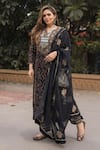 Shop_Shrutkirti_Black Chanderi Printed Block Round Ajrakh Kurta Set_at_Aza_Fashions