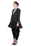 Buy_Nikasha_Black Silk Mandarin Collar Embroidered Kurta Dhoti Set _Online_at_Aza_Fashions