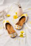 Shop_Label Deepti Bajaj_White Embroidered Daisy Bliss Silk Juttis _at_Aza_Fashions