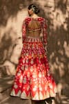 Shop_Ahanthem by Reena_Red Raw Silk Embroidery Sequin V Neck Floral Bridal Lehenga Set  _Online_at_Aza_Fashions