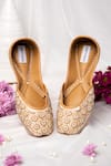 Buy_Label Deepti Bajaj_Ivory Embroidered Pearl Silk Juttis _at_Aza_Fashions