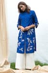 Buy_Payal Pratap_Blue Chanderi Mandarin Collar Embroidered Kurta Set  _at_Aza_Fashions