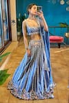 Buy_Maiti Shahani_Blue Raw Silk Embroidered Glass Bead Work Square Bridal Lehenga Set  _at_Aza_Fashions