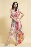 Buy_Gopi Vaid_Pink Cotton Silk Asymmetric One Shoulder Printed Dress  _at_Aza_Fashions