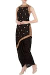 Buy_Aqube by Amber_Black Dupion Silk Embroidered Resham Jewel Neck Dhoti Set  _at_Aza_Fashions