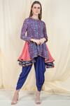 Buy_Nikasha_Blue Crepe Round Printed Kurta Dhoti Pant Set _at_Aza_Fashions