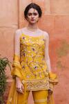 Buy_Samatvam By Anjali Bhaskar_Yellow Organza, Cotton Silk, Georgette Satin Round Hand Embroidered Kurta Set _Online_at_Aza_Fashions