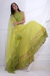 Shop_Pooja Rajgarhia Gupta_Green Organza, Georgette Round Printed Lehenga Set _at_Aza_Fashions