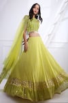 Pooja Rajgarhia Gupta_Green Organza, Georgette Round Printed Lehenga Set _Online_at_Aza_Fashions