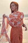 Shop_Paulmi and Harsh_Orange Anarkali And Pant Mul Cotton Dupatta Chanderi Embroidery Round Set 