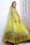 Buy_Pooja Rajgarhia Gupta_Green Organza, Georgette Sweetheart Neck Printed Lehenga Set _Online_at_Aza_Fashions
