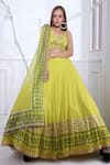Shop_Pooja Rajgarhia Gupta_Green Organza, Georgette Sweetheart Neck Printed Lehenga Set _at_Aza_Fashions