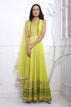 Shop_Pooja Rajgarhia Gupta_Green Net, Georgette Round Printed Anarkali With Dupatta _at_Aza_Fashions