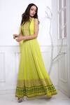 Shop_Pooja Rajgarhia Gupta_Green Net, Georgette Round Printed Anarkali With Dupatta _Online_at_Aza_Fashions