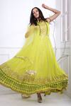 Buy_Pooja Rajgarhia Gupta_Green Net, Georgette Round Printed Anarkali With Dupatta _at_Aza_Fashions