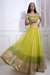 Buy_Pooja Rajgarhia Gupta_Green Georgette Embroidery One Shoulder Organza Lehenga Set _at_Aza_Fashions