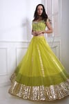 Shop_Pooja Rajgarhia Gupta_Green Georgette Embroidery One Shoulder Organza Lehenga Set _at_Aza_Fashions