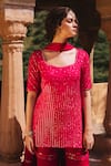 Samatvam By Anjali Bhaskar Pink Georgette, Satin Square Neck Embellished Kurta Sharara Set at Aza Fashions Samatvam By Anjali Bhaskar_Pink Georgette, Satin Square Neck Embellished Kurta Sharara Set _at_Aza_Fashions