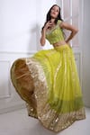 Pooja Rajgarhia Gupta_Green Georgette Embroidery One Shoulder Organza Lehenga Set _Online_at_Aza_Fashions