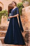 Buy_Samatvam By Anjali Bhaskar_Blue Georgette Shantoon V-shaped Neckline Embroidered Anarkali _at_Aza_Fashions