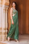 Buy_Samatvam by Anjali Bhaskar_Green Georgette Shantoon V-shaped Neckline Pre-draped Pant Saree _at_Aza_Fashions