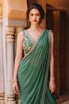 Samatvam by Anjali Bhaskar_Green Georgette Shantoon V-shaped Neckline Pre-draped Pant Saree _at_Aza_Fashions